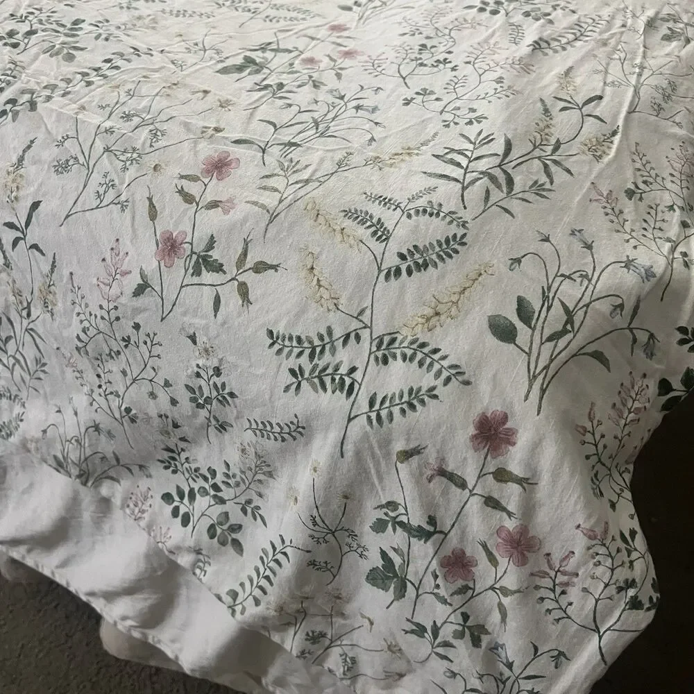 IKEA TIMJANSMOTT Duvet Cover Full/Queen + Shams 218X218 White Floral Botanicals